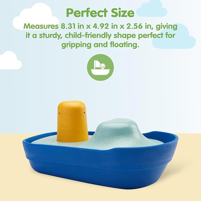 PlanToys® Tugboat Wooden Bath Toy, Floating Boat Fine Motor Imaginative Play