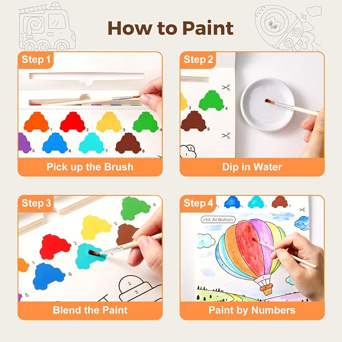 Jar Melo Paint with Water Books for Toddlers, Transportation | Mess-Free Watercolor Painting Activity for Kids Ages 3-5 4-8, Arts Crafts Coloring Travel Toy with Brush for Boys and Girls