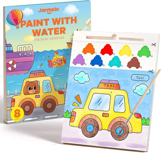 Jar Melo Paint with Water Books for Toddlers, Transportation | Mess-Free Watercolor Painting Activity for Kids Ages 3-5 4-8, Arts Crafts Coloring Travel Toy with Brush for Boys and Girls
