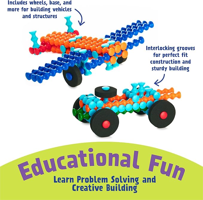 POPULAR PLAYTHINGS Playstix Deluxe Set, 211 Piece, Building Sticks Kit | for Kids Ages 4 and Up, Construction Stem Building Toy Gift, for Boys & Girls, for Kids