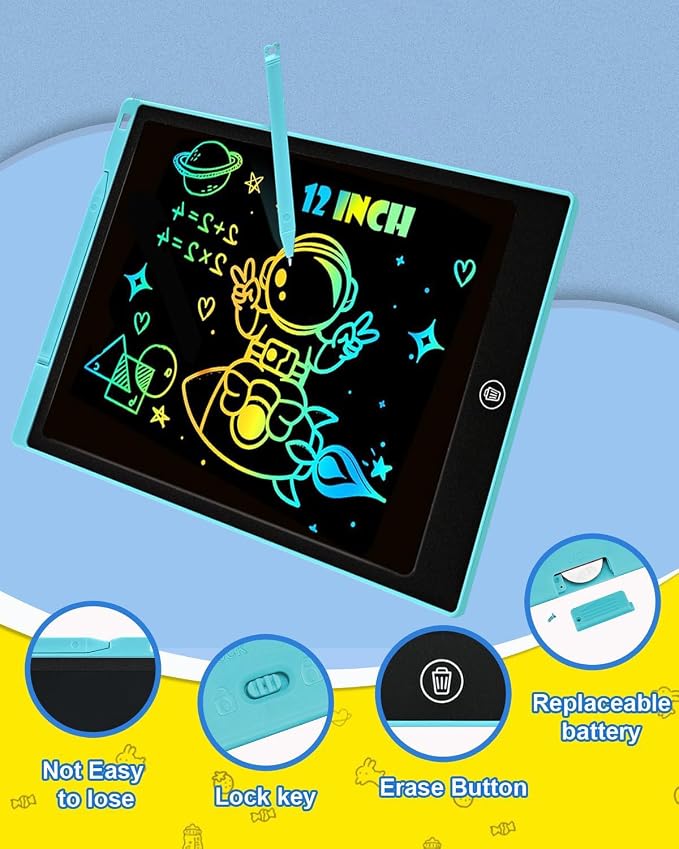 cimetech LCD Writing Tablet, 12 Inch Colorful Drawing Pad for Kids | Toys Gifts for 3-8 Year Old Girls Boys, Christmas Stocking Stuffers Birthday Gifts for Toddler Travel Activities, Blue