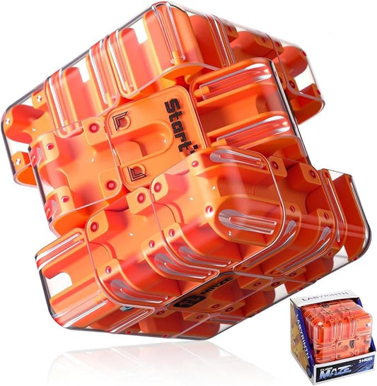 1 Sets Large Labyrinth 3D Maze Cube Puzzle Maze Game Gravity 3D Puzzle Cube Brain Teaser Ball Games for Kids Education Sensory Toys Gift for Adults (Classical,Orange)