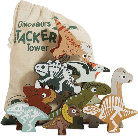 Le Toy Van Wooden Jurassic Stacking Dinosaurs & Bag, 18m+