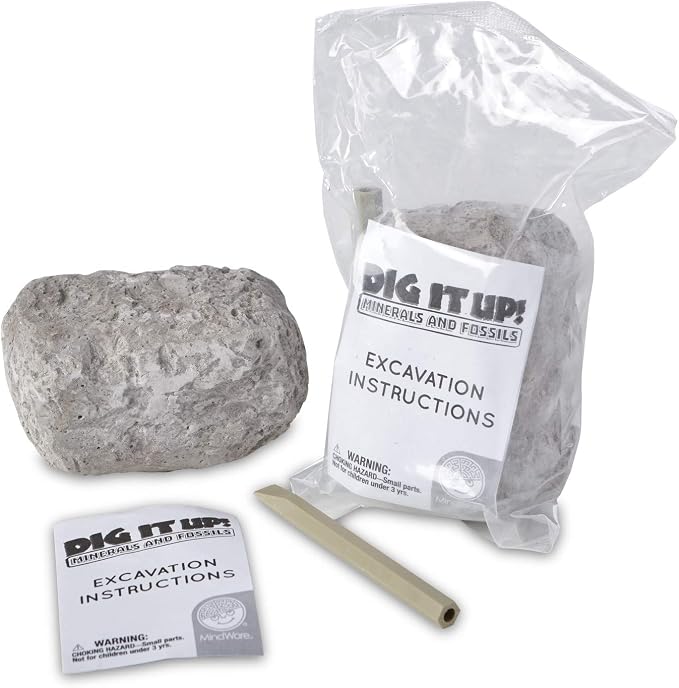 MindWare Dig It Up! Stone Fossil Dig Kits for Kids | Chip real specimens out of a dig brick—hands-on discovery kids run themselves. Ages 8+.