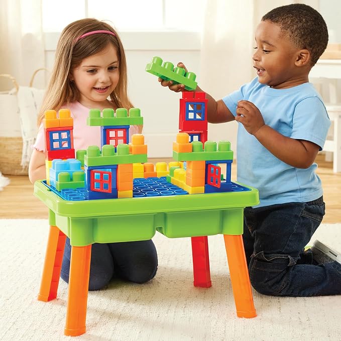 Kidoozie - Little Builders Activity Table | Flip the lid for a block-building surface, open it up for scoop-and-pour play - three sensory stations in one, Ages 2+