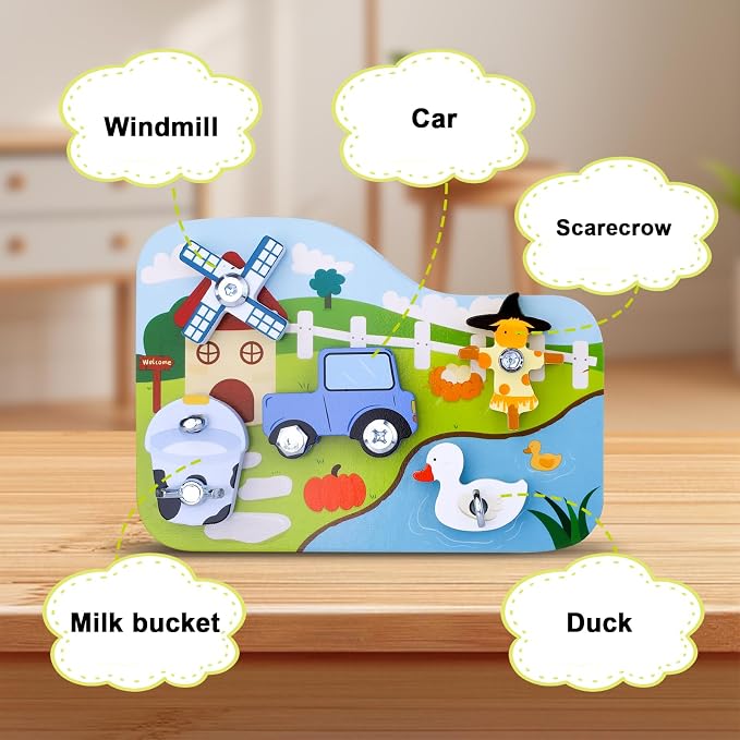 Wooden Montessori Farm Screwdriver Board, 16-Piece Toy for Kids Ages 3+ | Removable parts and child-sized tools for matching varied screw types and fine motor practice
