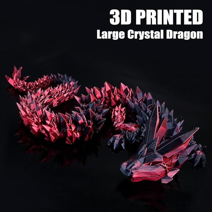 30 Inch Large 3D Printed Dragon 76cm Long Fidget Toy Gift Decor | Flexible Giant Articulated Dragon Toy, Home Desk Decoration, Birthdays Christmas Gift for Kids Boys Girls Adults, Red Black