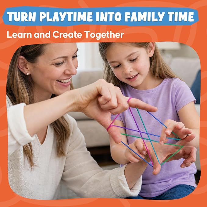Kasfalci Cats Cradle Rainbow String Game Kit - Teen Girl Gifts for 6-8-12 Year Old Boys Girls - Road Trip & Travel Toys for Kids - Classic Finger Game with 2 Strings