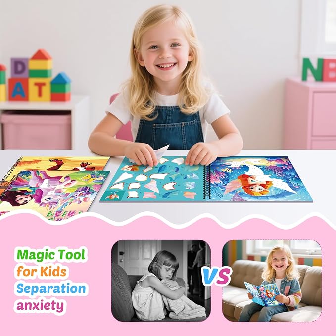 3PCS Paint by Sticker Book for Kids Ages 4-8 - Sticker by Number Activity Books with Stories | Travel Airplane Car Toys, Screen-Free Puzzle Easter Craft Gift for Girls Ages 3-5 4-6 6-8