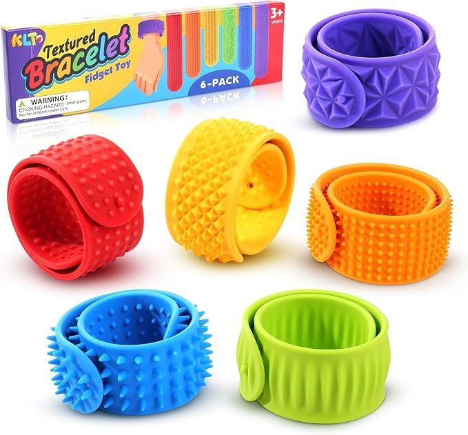 Sensory Fidget Toys for Kids: Textured Silicone Slap Bracelets 6 Pack, Stress Relief Fidgets for Autism ADHD, Wearable Sensory Toys for Adults Office Desk, Calm Down Travel Airplane Toys