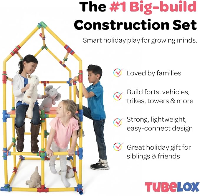 Tubelox STEM Building Toy Set - 220 Piece Life-Size Construction Kit for Kids | PVC Pipe Blocks for Forts, Towers & Creative Engineering Play | Durable Indoor/Outdoor STEM Toy | Ages 3+