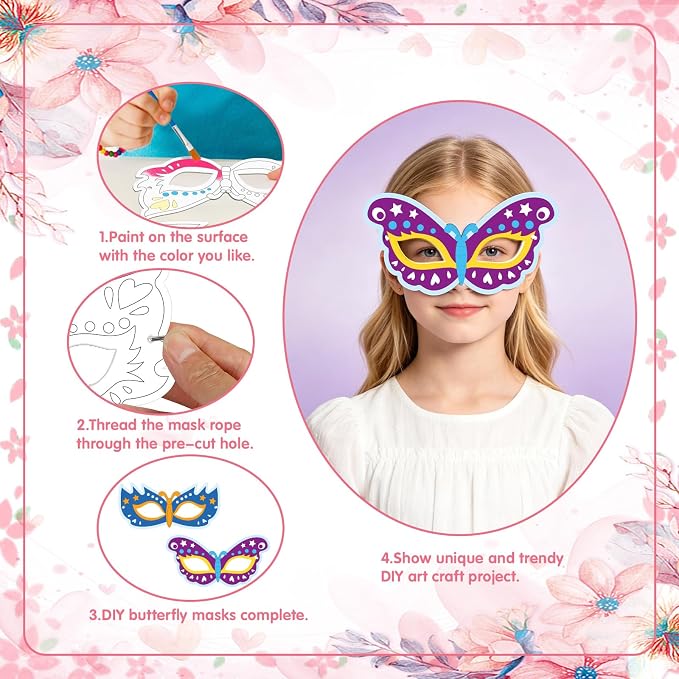 24 Pcs Color Your Own Butterfly Crafts for Kids Summer School Party | Coloring Masks Craft DIY Paper Arts and Crafts for Classroom Favors Masquerade Dress-Up Party Supply Fun Art Game Activity