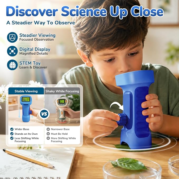 1000X Handheld Digital Microscope for Kids with 2.4" IPS Screen (Blue) | Portable Educational STEM Microscope Toy with Photo/Video, 8 LEDs, Manual Focus, Rechargeable for Ages 4-12 Boys & Girls