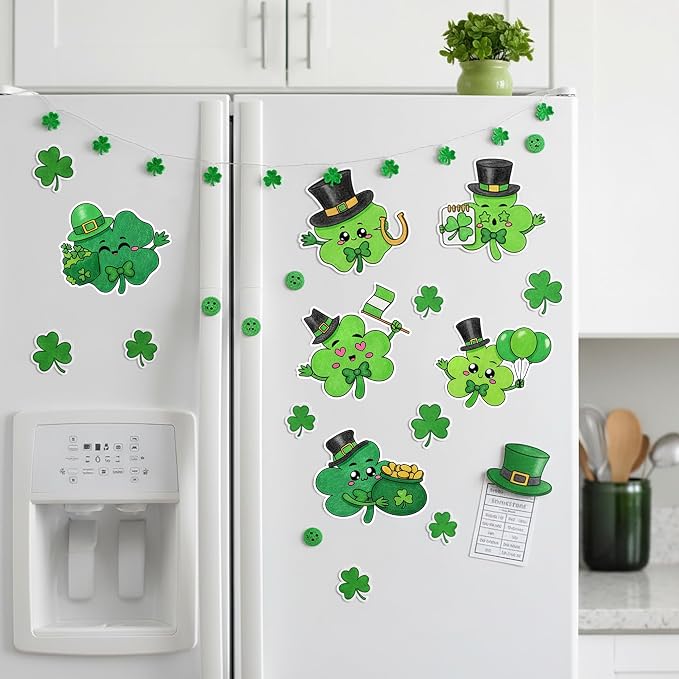 X1zuue 30Pcs St. Patrick's Day Color Your Own Magnets Art Crafts for Kids | Lucky Clover Cute Face Blank Coloring Magnets for Holiday Irish Party School DIY Activities Fridge Whiteboard Decor Supplies