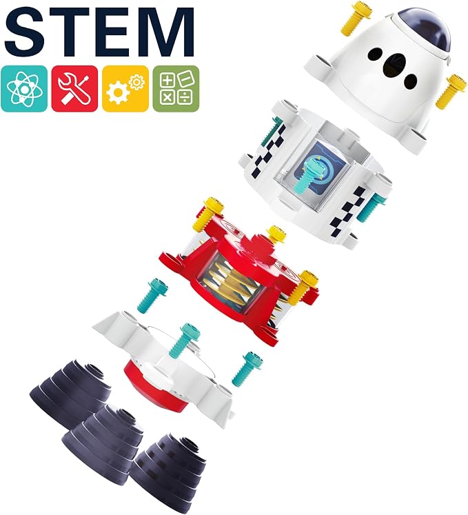 iPlay, iLearn Rocket Space Toy 3 4 5 Year Old Boys Kids Girls, Toddler STEM | Spaceship Building Playset w/Electric Drill, 2 Astronauts, Educational Learning Science Kit Birthday Gift for Age 3 4 5 6 7 8