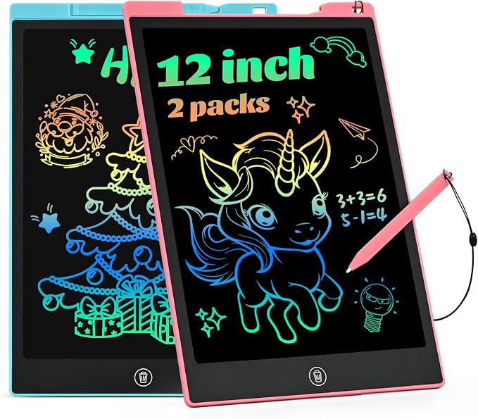 Kids Travel Essential 12 Inch LCD Writing Tablet for Kids, 2 Pack | Toys for Ages 3-8, Preschool Classroom Must Haves, Electronic Drawing Board, Birthday Gifts for Boys & Girls