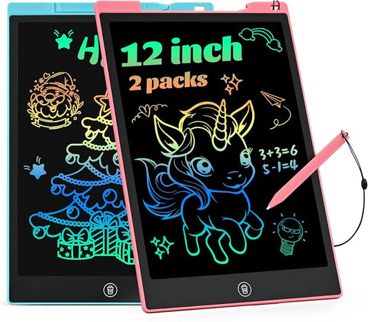 Kids Travel Essential 12 Inch LCD Writing Tablet for Kids, 2 Pack | Toys for Ages 3-8, Preschool Classroom Must Haves, Electronic Drawing Board, Birthday Gifts for Boys & Girls
