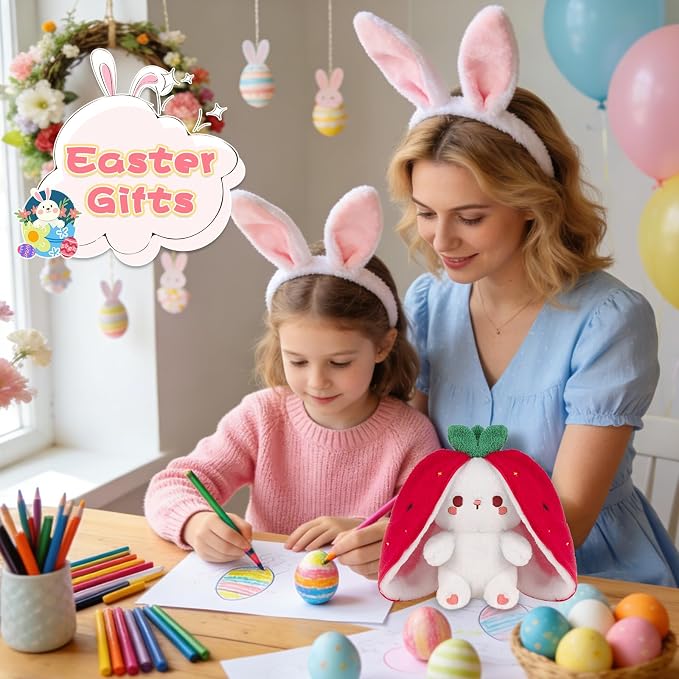 MIAODAM Strawberry Bunny Stuffed Animal, Cute Soft Bunny Plush Toy for Kids | Perfect Birthday Present & Nursery Decor, Ideal Easter & Christmas Gift (7 Inch)