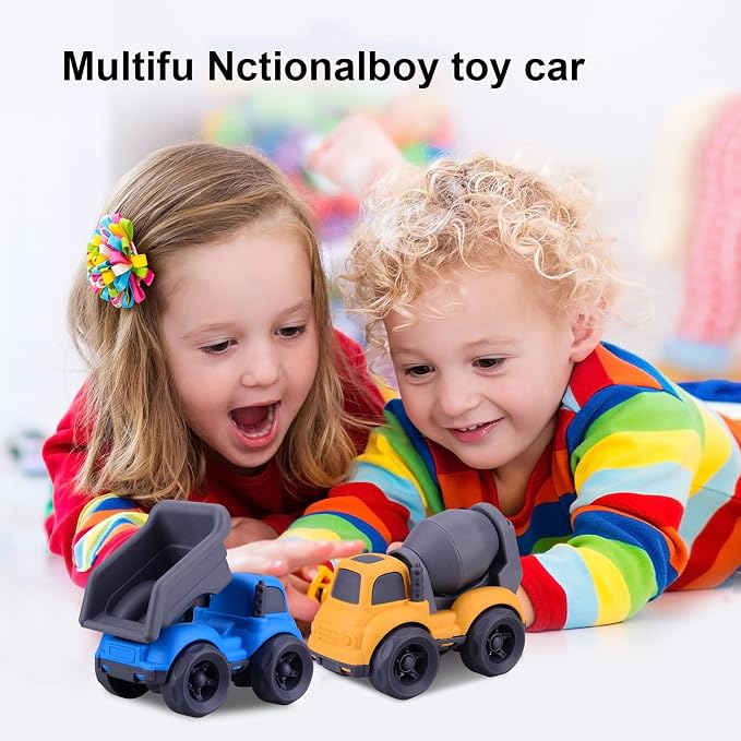 Aigitoy Toddler Car Toys Set - Mixer and Dump Truck for 2-4 Years Old | Sandbox Outdoor Vehicles Toys, No BPA, Phthalates, PVC, Recycled Plastic, Easter Christmas Birthday Gifts Boys Girls (Blue)