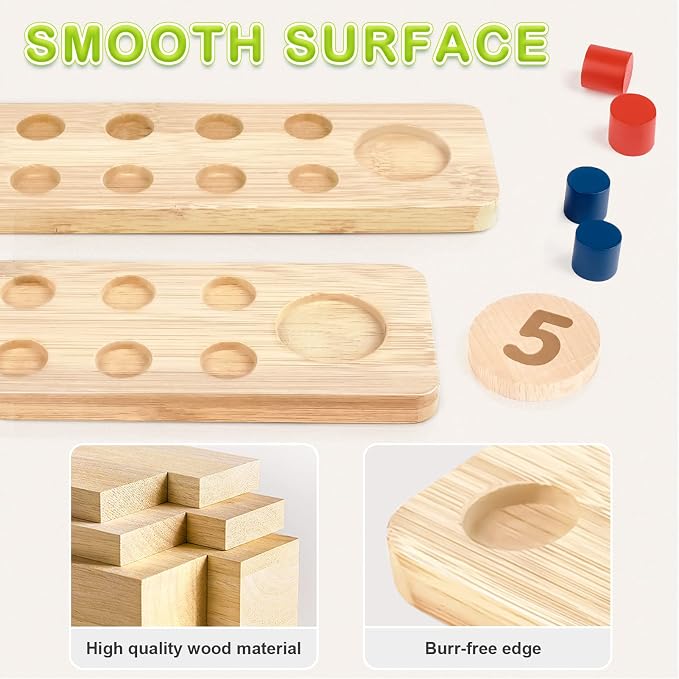 DINORUN Montessori Toys for 3 4 5 Year Old Boy Girl Birthday Gifts - Counting Peg Board for Kids 3-5-7 - Wooden Learning Math and Numbers Manipulatives Materials for Preschool Teacher Classroom