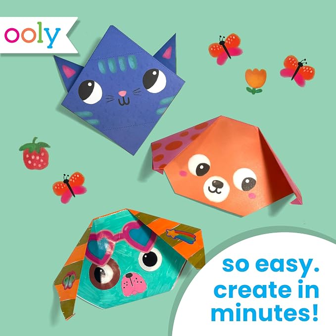 Ooly DIY Paper Origami Kit, 24 Animal Designs & Stickers | Ages 6+, Includes 12 Completed, 6 Blank, and 6 Coloring Folding Pet Origami Designs, Fun Screen-Free Craft Activity for Kids