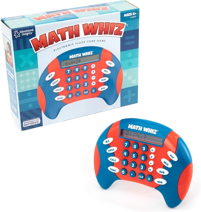 Educational Insights Math Whiz - Electronic Math Games for Kids Ages 6-8, Handheld Math Game, Addition and Subtraction Toys, Multiplication and Division Games for First Graders, Kids Learning Game