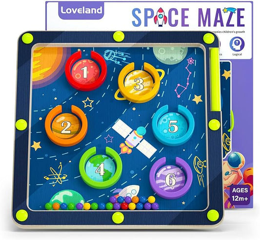 LOVELAND Magnetic Maze Toy Level 1 for 1-2 Year Old, Montessori Toddler Toy, Thicker Wooden Magnetic Color and Number Maze, Fine Motor Activity & Travel Quiet Toy