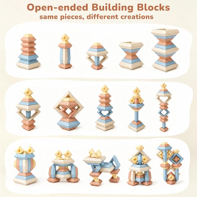 Joyreal Montessori Stacking Blocks for Toddlers 1-3，30PCS Nesting & Building Toys with Storage Bag,Educational Fine Motor Learning Toy, Preschool STEM Stacking Blocks for Boys Girls 12M+