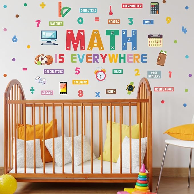 LHIUEM Math Learning Peel and Stick Wall Decals 33”X24” Educational Classroom Wall Stickers Colorful Math Symbols Wall Decals Removable Self Adhesive Renter Friendly Mural for Elementary Classroom