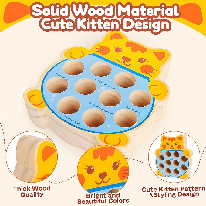 Montessori Wooden Magnetic Fishing Game for Kids 3+ | Wood Fishing Toy Early Learning Fine Motor Skills,Hand-eye Coordination,Birthday Gift for Boys and Girls.