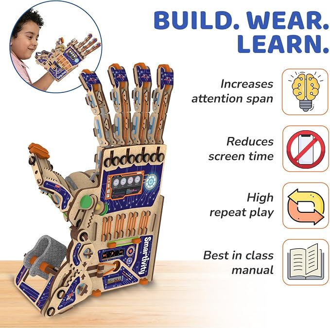 Smartivity Robotic Mechanical Hand STEM Toy for Kids 8-14 | Parents' Choice Award Winner | Superhero STEM Toy | Birthday Gift for Boys & Girls Ages 8,9,10,11,12,13,14