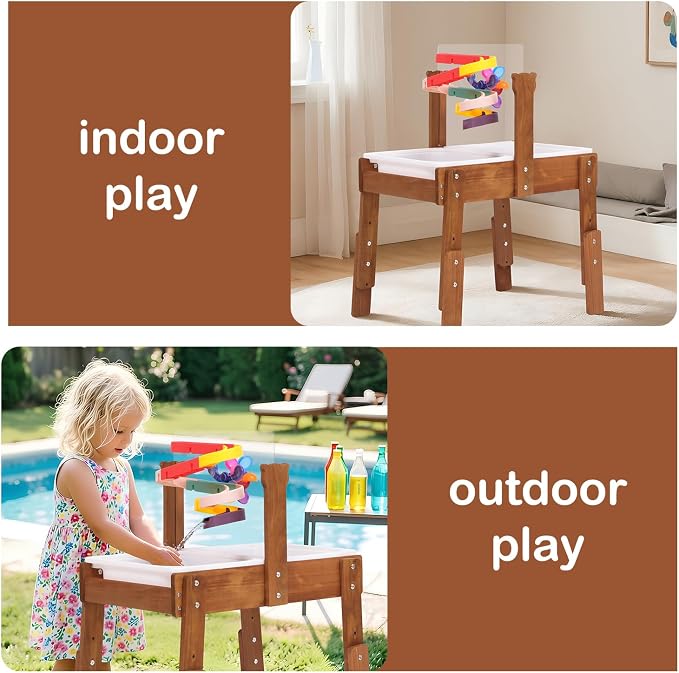 PHOKID Sand and Water Table for Toddlers,Wooden Sensory Play Activity Table,2 Sensory Bins, Acrylic Board & Water Track Toys,Montessori Kids Tables Learning Toy for Age 3+,Orignal Cedar Wood