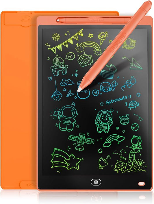 Genialba LCD Writing Board 10 Inches, Colourful Electronic Tablet, Portable Erasable Drawing Board, Graphic Tablet for Children's Games 3 4 5 6 7 Year Old Kid Boys Girls (Orange)