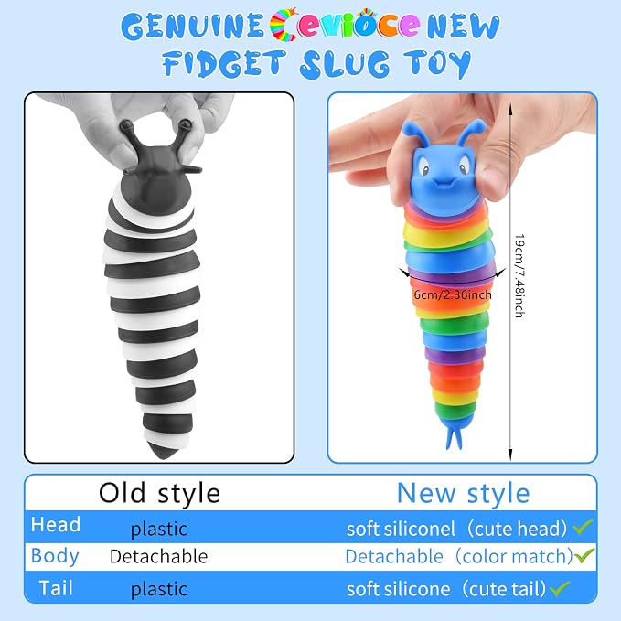 Cevioce Fidget Slug Toy, Sensory Slug Fidget Toys for Kids & Adults, 1 PC Autism Sensory Toys for Children Toddlers, Toddler Toys 3+ Year Old, Easter Basket Stuffers Gifts for Kids Boys Girls E
