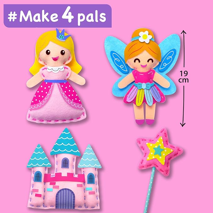 EZCRA Fairy Sewing Kit for Kids Ages 4-8 - 4 Beginner Projects | Children Sewing Craft Kit for Girls. 4 Beginner DIY Projects with Felt Stickers. No Mess Birthday Gift for Girls.