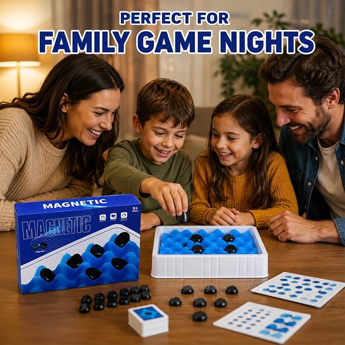 Magnetic Chess Game with Foam Board, String, 24 Stones, Strategy Puzzle Game for Kids and Adults, 2 Players, Family, Party, Travel, Camping