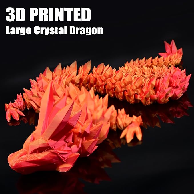 30 Inch Large 3D Printed Dragon 76cm Long Fidget Toy Gift Decor | Flexible Giant Articulated Dragon Toy, Home Desk Decoration, Birthdays Christmas Gift for Kids Boys Girls Adults, Red Gold