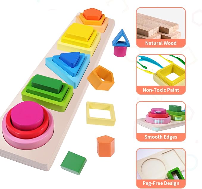 Montessori Toys for 1 Year Old, Stacking Toys Shape Sorter for Toddlers 1-3 | Color Sorting Toddler Educational Toys, Preschool Learning Activities, Christmas Birthday Gift for 1 2 3 Year Old Boys Girls