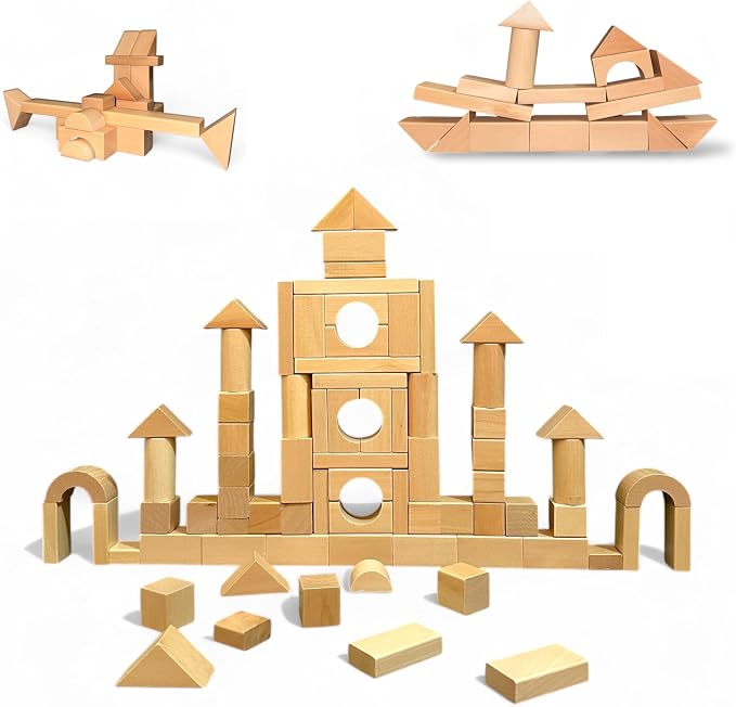 MOD Complete 100-Piece Wood Building Blocks Set — Includes Heavy Duty Shape-Sorter Lid & Storage Bucket Wooden Blocks, Educational Screen-Free Toy for Toddlers Ages 1+ 2+ 3+