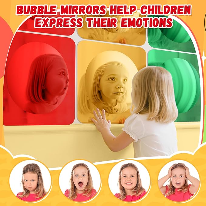 Geiserailie 9 Pcs Sensory Wall Bubble Mirrors, 10 x 10 Inch, CPC Certified | Colorful Acrylic Convex Mirrors, Sensory Room Must Haves, Classroom Learning Tool, Calming Corner, Preschool Daycare Activity