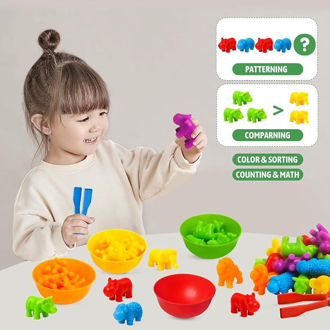 RAEQKS Counting Sorting Toys Matching Stacking Toys with Bowls Preschool Learning Activities Educational Sensory Game Montessori STEM Toy Daycare Sets Animals Gifts for Kids Boys Girls