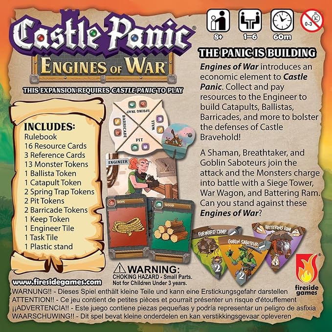Fireside Games Castle Panic: Engines of War Expansion | Expansion content, Requires Castle Panic base game, New towers and siege engines, Cooperative play