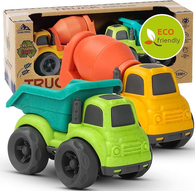 Aigitoy Toddler Car Toys for 2-4 Years Old, Dump Truck, Mixer Cement Set | Outdoor Toy Truck, BPA Free, Phthalates Free, PVC, Recycled Plastic, Easter Christmas Birthday Gifts for 2 3 4 Year Boy Girl