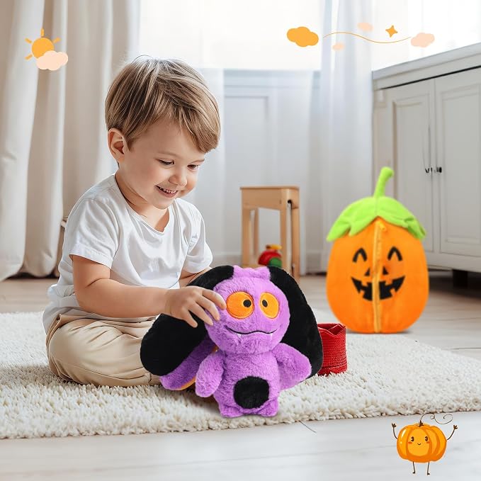 MIAODAM Halloween Pumpkin Bat Plush, Soft Reversible Stuffed for Kids