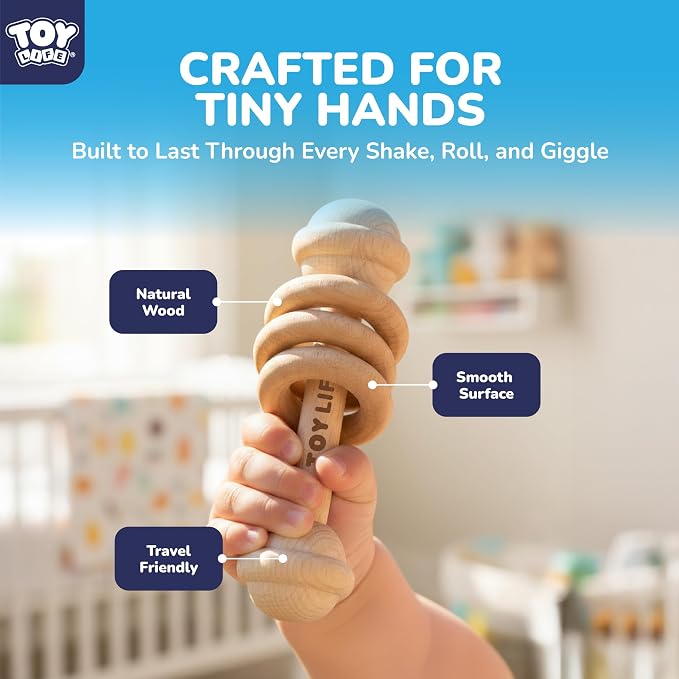 TOY Life Wooden Toys Cars, Montessori Baby Toys 6-12 Months, Wooden Baby Toys Rattle Cars for Toddlers 1-3, Baby Boy Nursery Decor, Montessori Toys for 1 Year Old Boy (6 PCS Rattle Set)