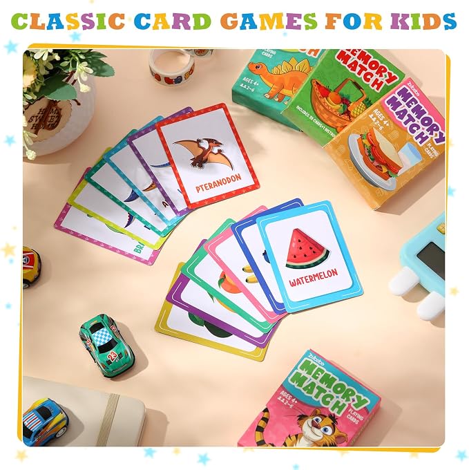 Zubebe 8 Sets Memory Matching Card Game Ages 8+, Family Party Game,Style 1 | Learning Toy with Animal Dinosaur Food Themes, Ideal for Family Night Classroom Prizes Party Favors, Builds Memory Skills