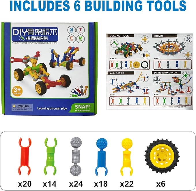 Kids STEM Building Toys for 3 4 5 6 7 8+ Year Old Boys Girls Birthday Gifts | 110 Pcs Building Blocks STEM Kits, Learning Boy Toys Age 3-5 4-6 6-8, Classroom Educational Creative Construction Engineering