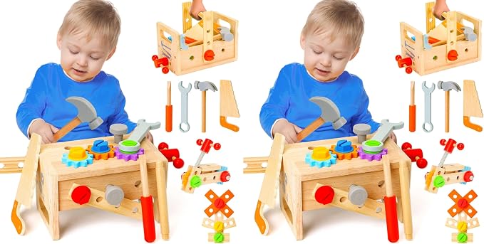 Wooden Tool Set for Kids 2 3 4 5 Year Old, 29Pcs Educational STEM Toys Toddler Montessori Toys for 2 Year Old Construction Preschool Learning Activities Gifts for Boys Girls Age 2-4 1-3 (Pack of 2)