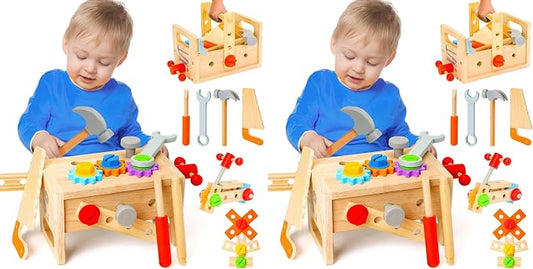 Wooden Tool Set for Kids 2 3 4 5 Year Old, 29Pcs Educational STEM Toys Toddler Montessori Toys for 2 Year Old Construction Preschool Learning Activities Gifts for Boys Girls Age 2-4 1-3 (Pack of 2)
