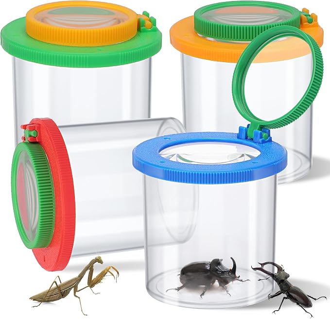 Coopay 4 Pieces Magnifying Insect Box - Bug Viewer, Critter Insect Cage, Container, Bug Catcher Cage, Jar Collecting Kit for Children, Kids Science Nature Exploration Tools